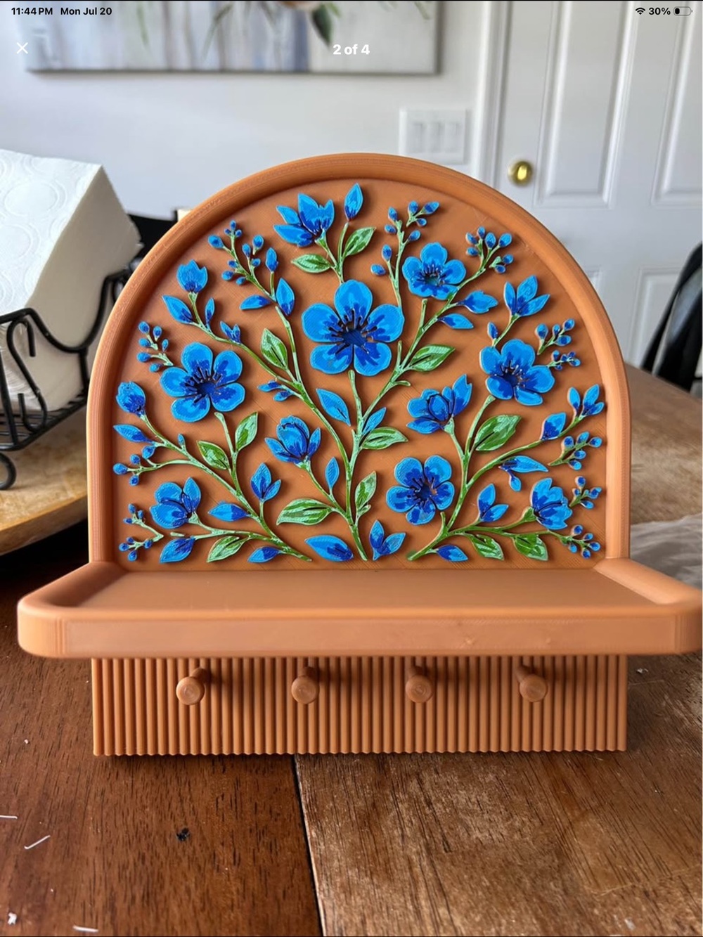 Terracotta color  Blue Floral Wall Shelf
